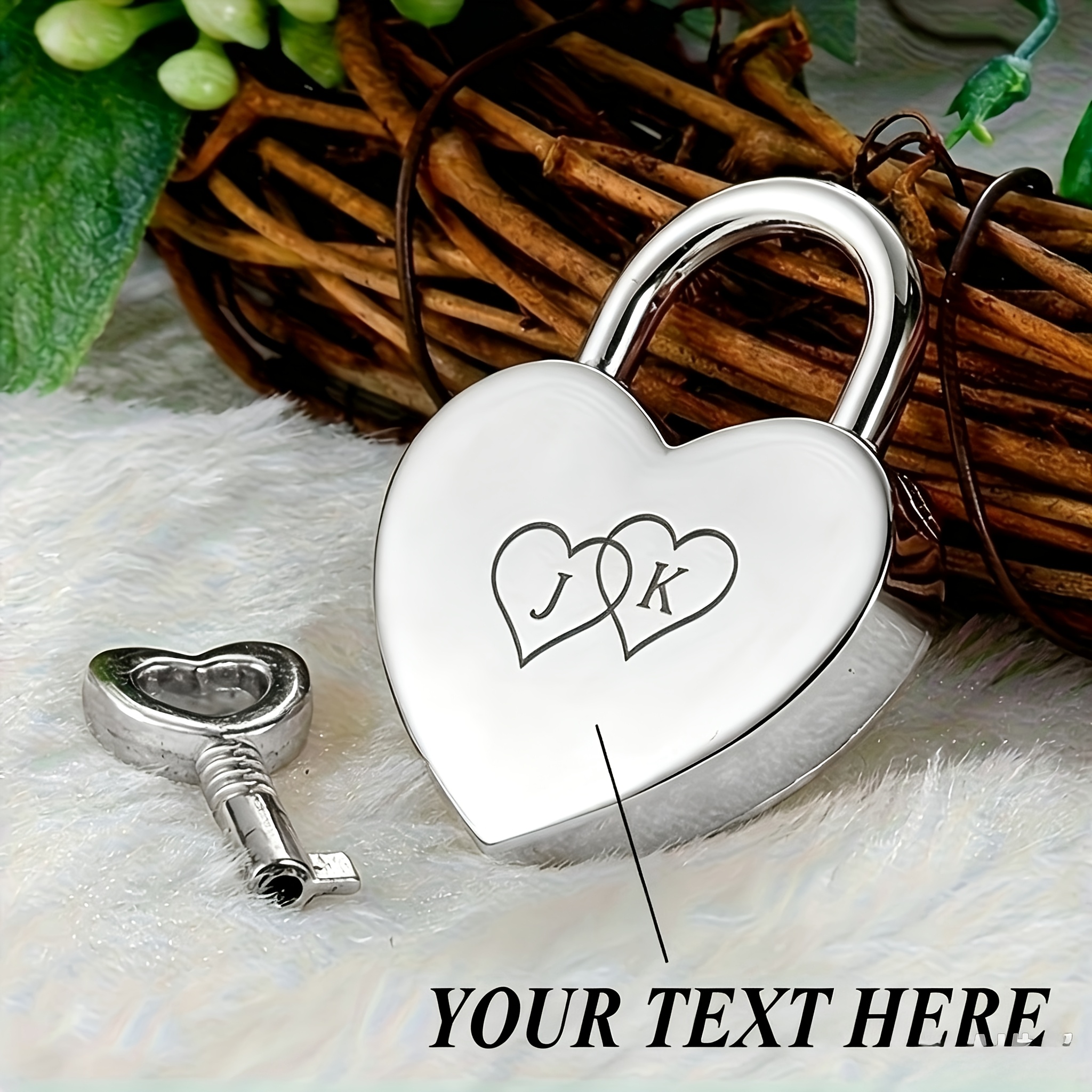 Personalized Heart-Shaped Lock with Key, Custom Initials Gift